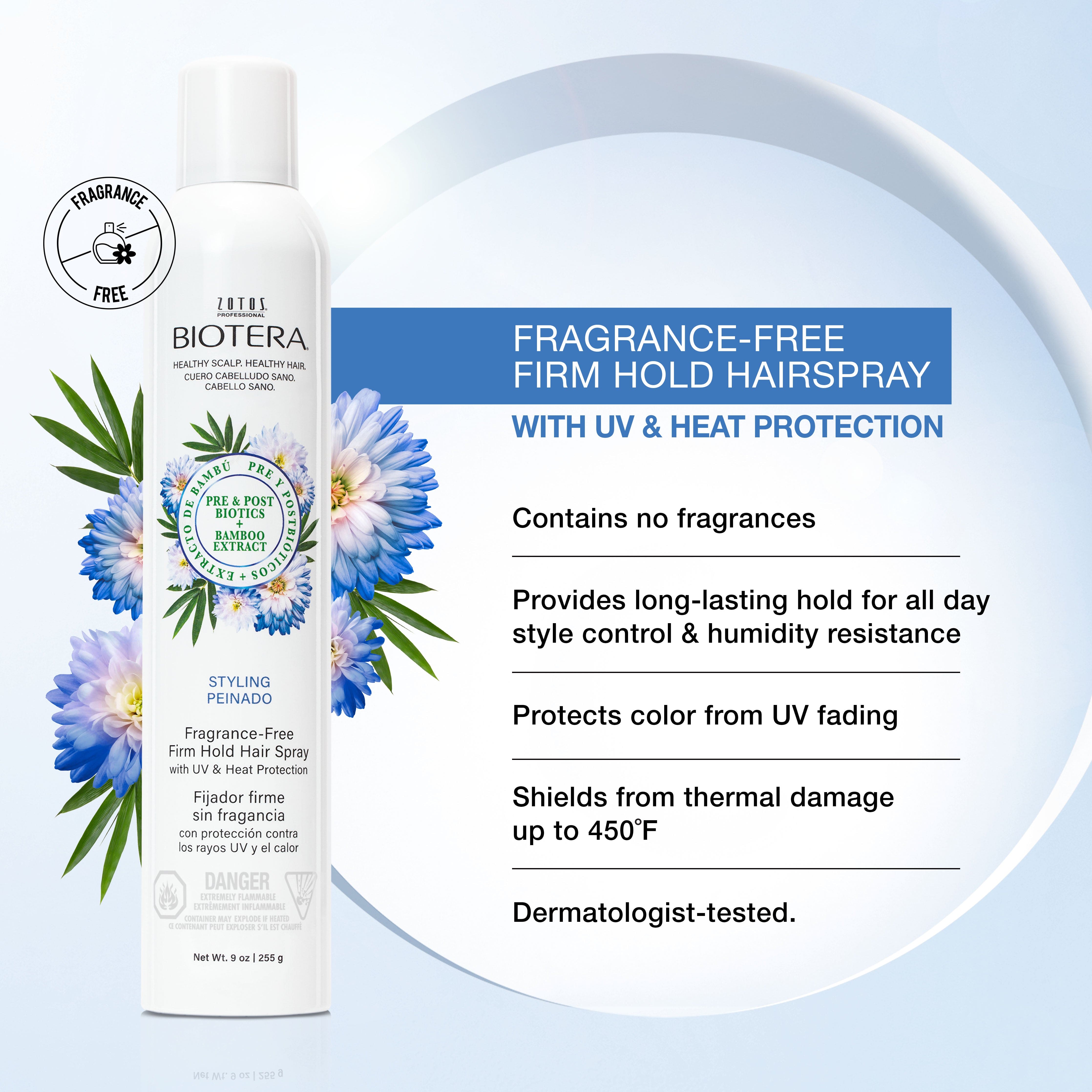 Biotera® Fragrance-Free Firm Hold Hairspray with UV & Heat Protection